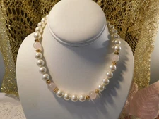 Napier Vintage Faux Pearl Pink Glass Beaded Signed Necklace