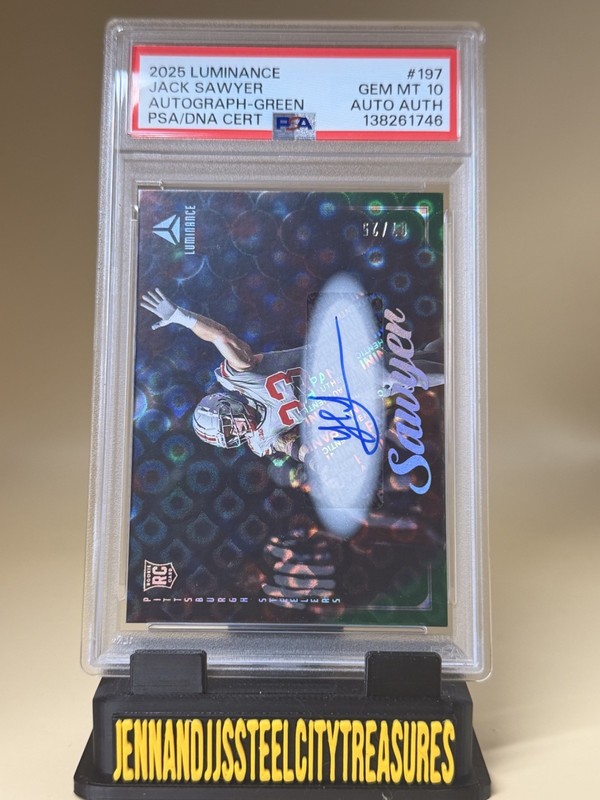 Graded Jack Sawyer 07/25 Green Auto PSA 10 2025 Luminance RC Steelers #197