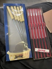 2 Vintage Mid Century 1960s SPRING SWITZERLAND Swiss Fondue (Pickle) Forks Boxed