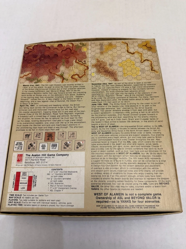 West Of Alamein ASL Module 5 1988 A Squad Leader juego de mesa Avalon Hill Segunda Guerra Mundial Foto 4 de 4