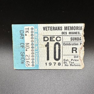 RUSH CONCERT TICKET STUB DEC 10 1978 VETERANS MEMORIAL AUDITORIUM