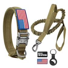 Tactical Dog Collar and Bungee Leash, Camo Military Dog Collar & Leash Set wi...