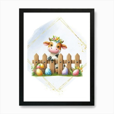 Osterkuh mit Ostereiern Kunst Pri gerahmtes Wandbild Poster Leinwanddruck Bild