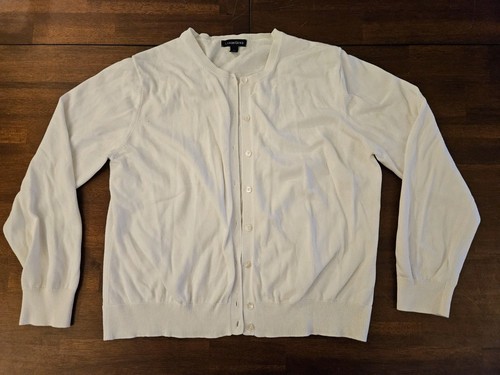 Lands' End Damen große weiße Baumwolle Langarm Button Down Strickjacke klassisch