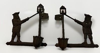 Vintage 1920s Cast Irin Post Road Lamplighter Canleholders