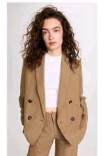 Vince. Women's Double Breasted Linen Blend Boyfriend Blazer In Camel Sz 4