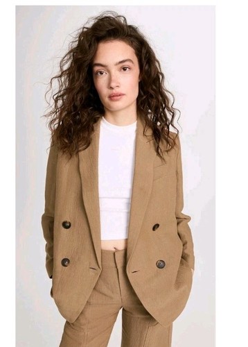 Vince. Women's Double Breasted Linen Blend Boyfriend Blazer In Camel Sz 4