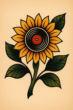 Vinyl Sunflower Retro Music Lover Boho Flower Poster Print Framed Canvas Art