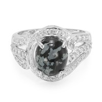 Cavill Damen Ring Sterlingsilber 925 Obsidian Oval Zirkon Pavé Elegant