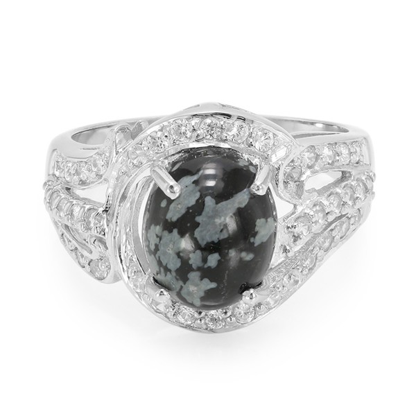 Cavill Damen Ring Sterlingsilber 925 Obsidian Oval Zirkon Pavé Elegant-image