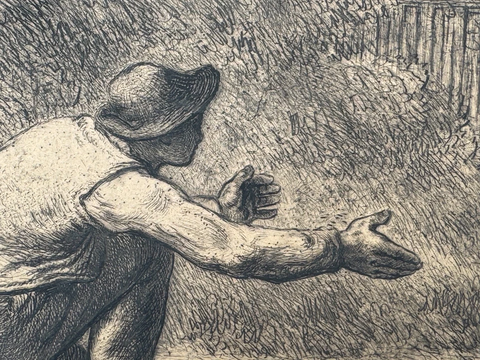 PRIMEIROS PASSOS GRAVURA ORIGINAL ANTIGA JEANS FRANCOIS MILLET VINCENT VAN GOGH ARTE - Imagem 3 de 4