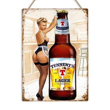 TENNENTS Pin Up Girl Vintage Retro Metal Tin Sign Plaque Man Cave Pub Bar Beer