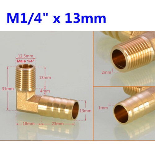 Brass Fuel Gas Hose Barb 90 ° Elbow Connector 1/8" to 3/4" Male Thread x Hose - Picture 11 of 27