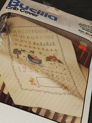 Vintage Bucilla Crib Cover Sampler Quilt Needlepoint Craft Kit 40 X 60 - Picture 2 of 4