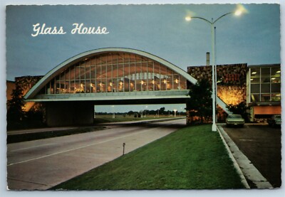 Postcard Night View Glass House Restaurant Oklahoma 1970s Continental 4X6 A3I
