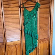 Vintage Indian Kings Green Beaded Silk Dress