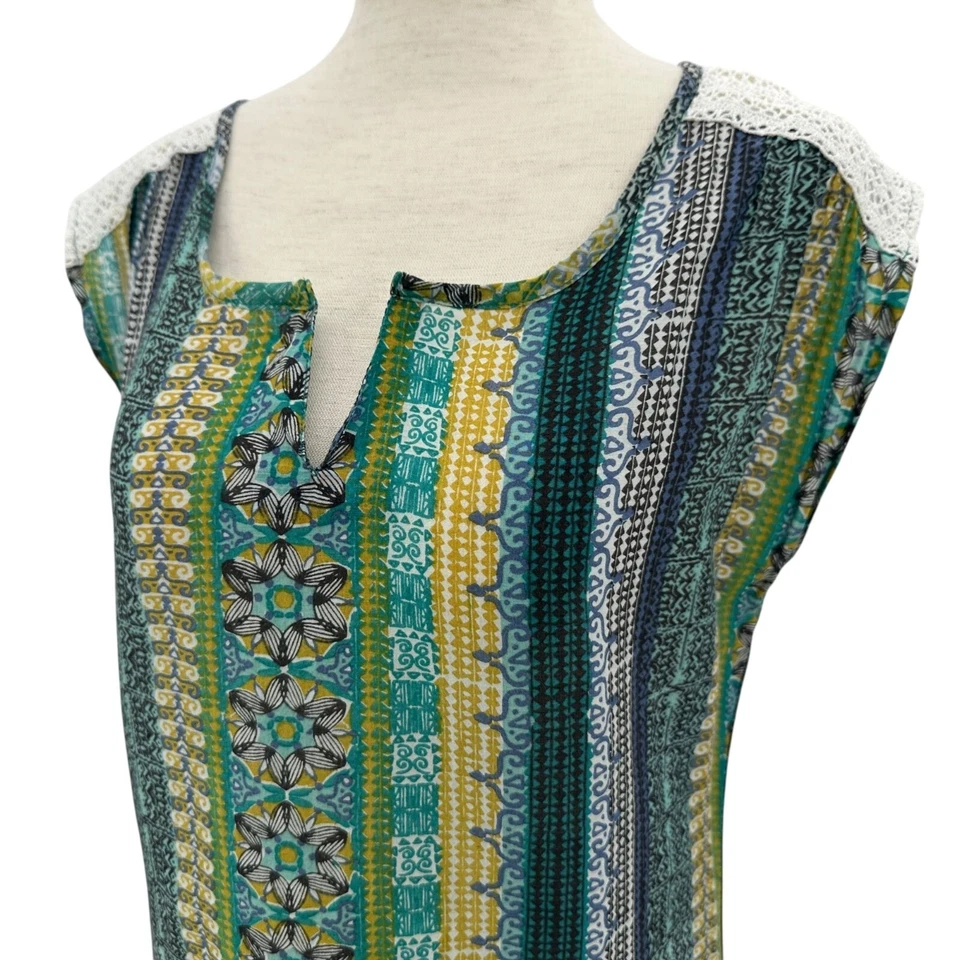 Top Prana Mujer XS Illiana Algodón Orgánico Seda Crochet Verde Boho Hippie Foto 2 de 4