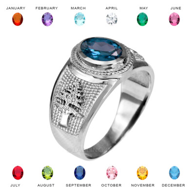Sterling Silver Cedar Tree of Lebanon Birthstone CZ Ring