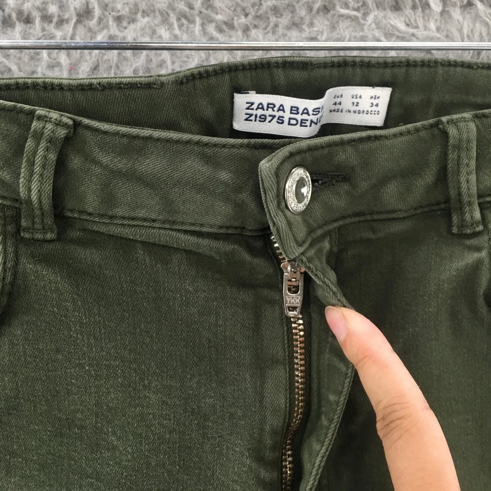Zara Basic Z1975 Denim Jeans Womens 12 (Actual 30x27) Green Zip Fly Mid Rise - Image 4 of 4