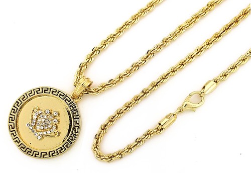 #PREMIUM GREEK KEY CROWN MEDAL w 14K GP 