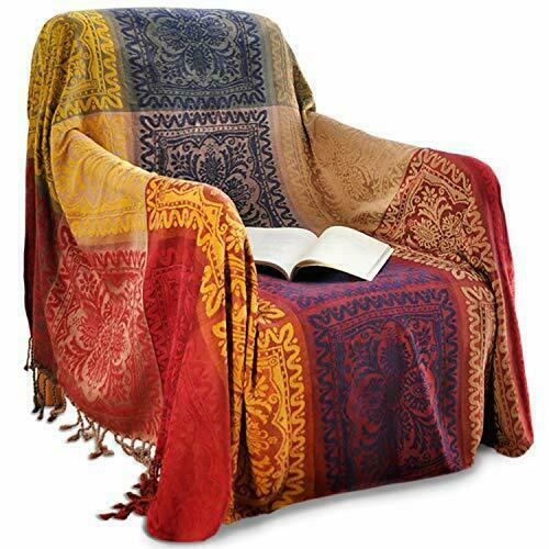 Boho Throw Blanket Chenille Reversible Tassel Soft Cover for Bed Couch Decor