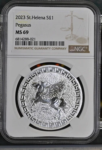2023 St. Helena  1OZ SILVER $ NGC MS69 Pegasus