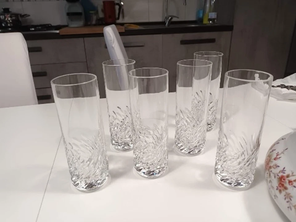 Set 6 bicchieri cristallo Highball + vassoio IVAT anni ’80, Made in Italy - Immagine 3 di 4