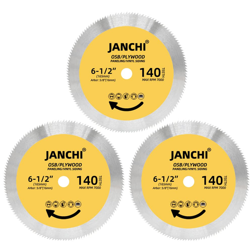 3Pack 6-1/2 Inch 140T Circular Saw Blade, Plywood, OSB, Paneling and Vinyl Sidin