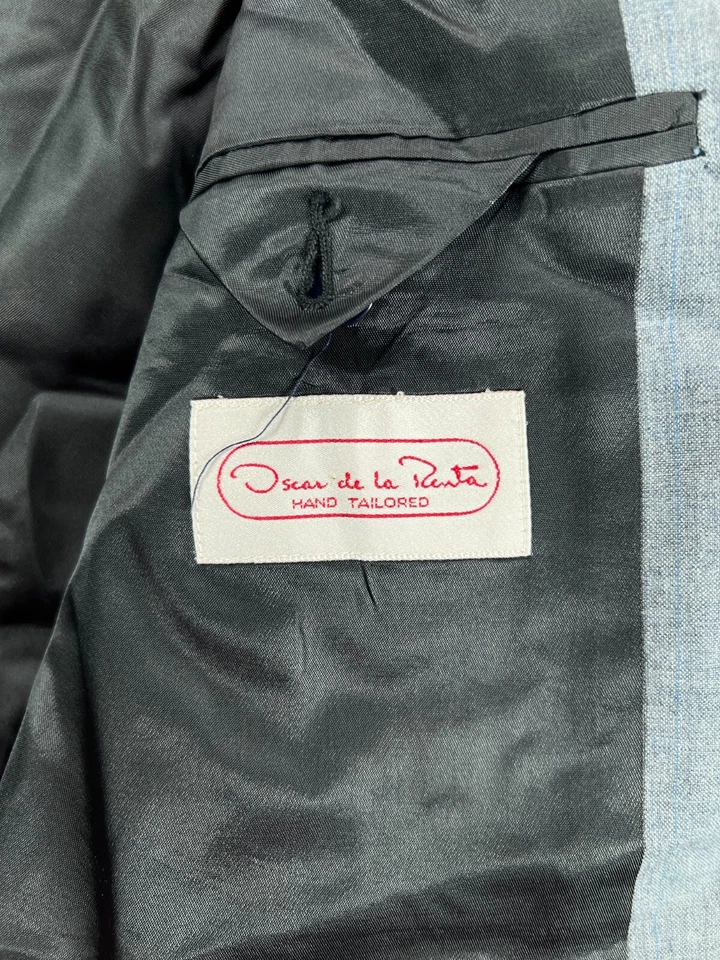 Oscar De La Renta Traje Chaqueta Blazer Gris Rayas De Colección A Medida Para Hombres 36R Foto 4 de 4