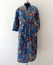 Printed Indian Nightwear Gown Maxi Dress Women s Cotton Robe Kimono Hand Blocks