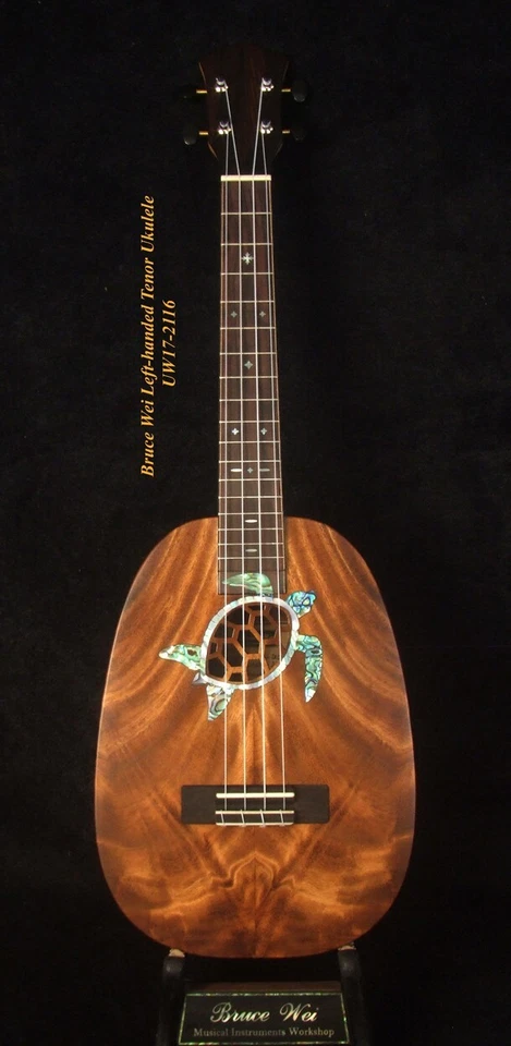 Bruce Wei Left-handed Acacia Pineapple Tenor Ukulele, Turtle Soundhole UW17-2116 - Image 2 of 4