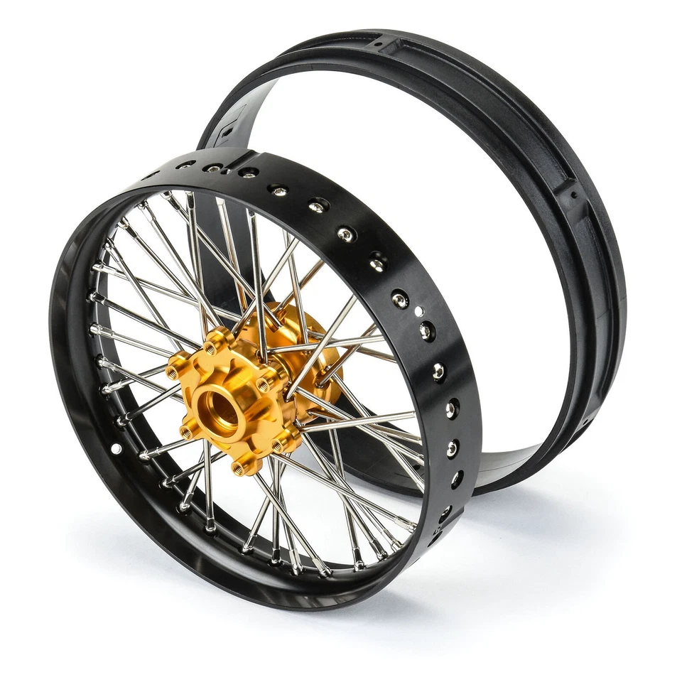 Pro-Line 1/4 Pro-Spec Alum V2 Bead Front / Rear Wheels Black/Gold (2) Promoto-MX - Image 3 of 4
