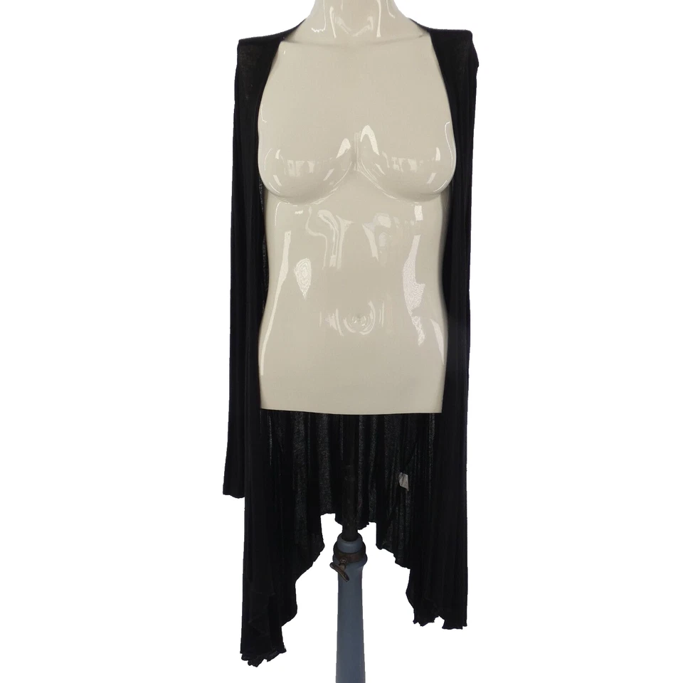 Waterfall Black Cardigan Longline Fine Knit Open Front Made in Italy Size S M