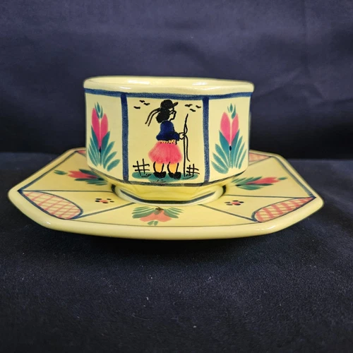 HB Henriot Quimper Pottery France Soleil Hexagonal Yellow Dinner Set