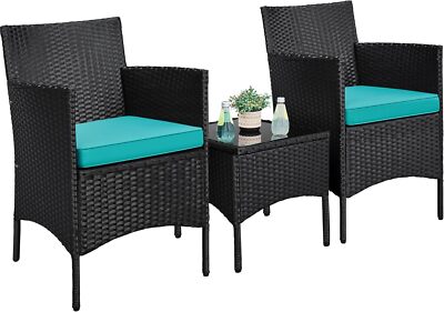 Yaheetech 3 Pieces Patio Porch Furniture Set, Outdoor PE Rattan Wicker Conversat