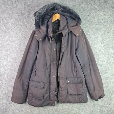 Jeanswest Jacket Womens 12 Brown Grey Hooded Pocket Winter - Main Image