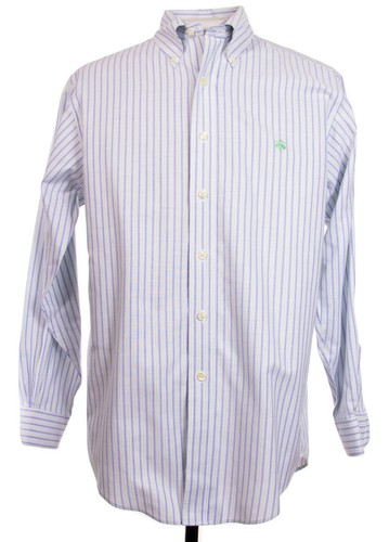 Brooks Brothers Supima Mens S White Stripe Multicolor Non Iron Logo LS Shirt