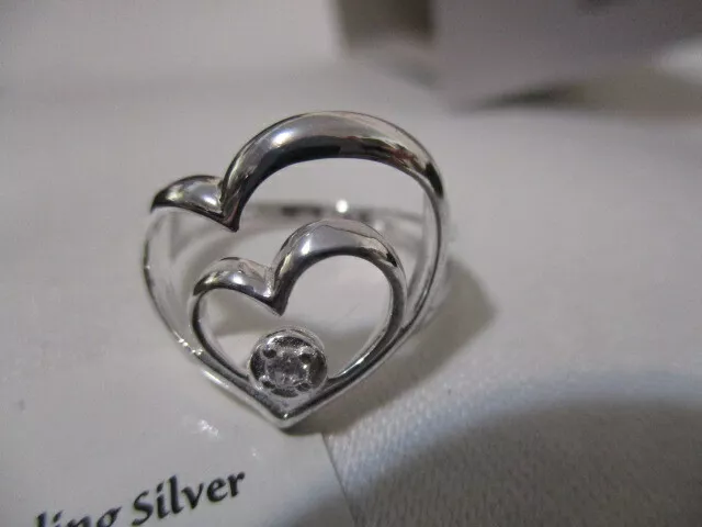 AVON Sterling Silver Hearts Intertwined Motherly Love Ring w CZ Accent Size 6