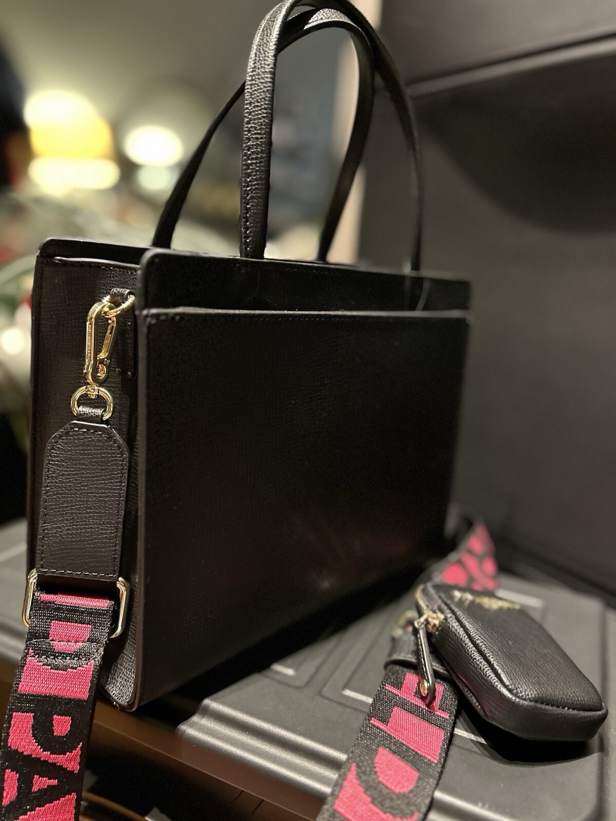 KARL LAGERFELD Black Maybelle Satchel Handbag With Pink Hearts | NWT | Sold-out! image 7