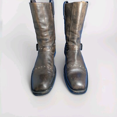To boot new york Adam Derrick Leather Brown Harness & Studs Short Boots 9M