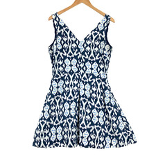 Gap Linen Dress Size 8 Women's Blue & White Sleeveless Side Zip Fit & Flare