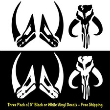 Mandalorian Skull  Mudhorn Signet Three 5" Vinyl Decals - Color Options