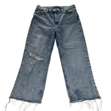 Hudson Remi Straight Leg Distressed Wide Leg Raw Hem High Rise Jeans Size 32
