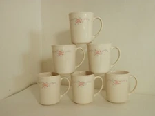 Corning English Breakfast Cups mugs set of 6 Corelle C handle pink rose/ cream