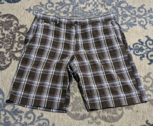 JF J. Ferrar Mens Casual Flat-front shorts size 36 Coin Pockets Brown Plaid EUC