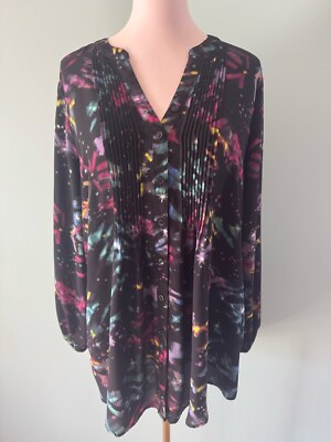Women's Melissa McCarthy Seven7 Blouse Size 0X Black Multi-color