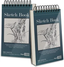 5.5" X 8.5" Sketchbook Set, Top Spiral Bound Sketch Pad, 2 Packs 100 Sheets Each