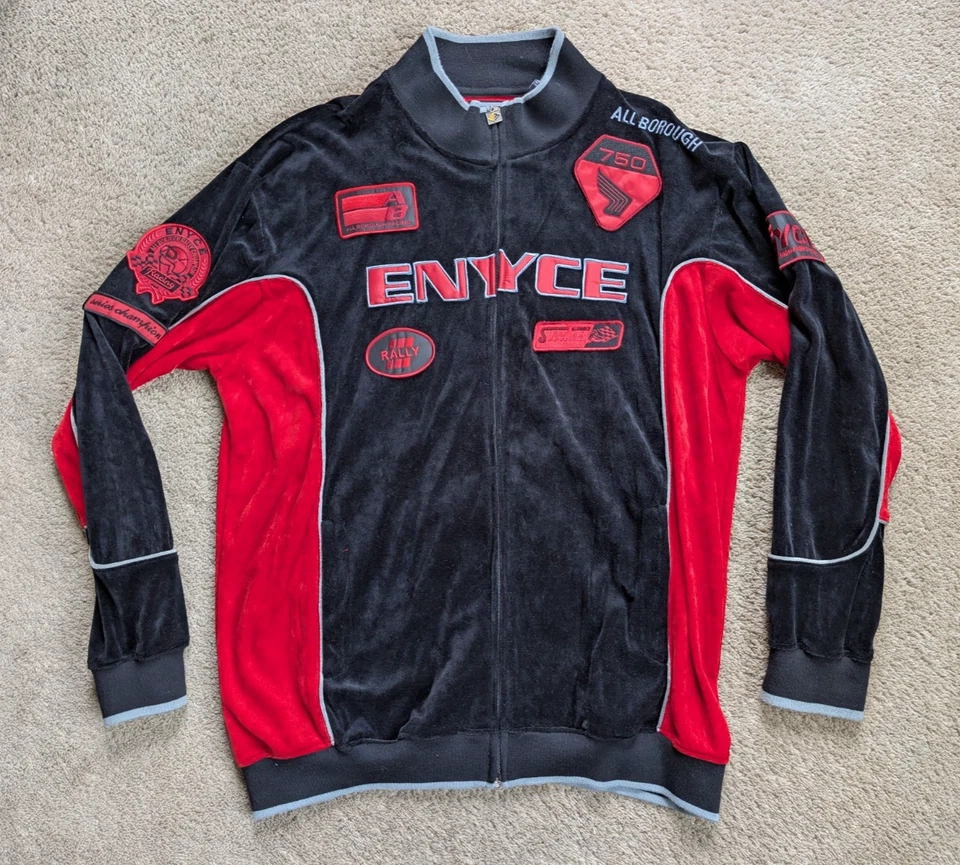 Chándal De Colección Enyce Racing Para Hombre XL Terciopelo Rojo Negro Y2K Terciopelo Rap Foto 2 de 4
