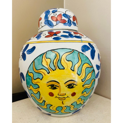 Sunburst Ginger Jar Large WBI Decorative Mid Century Hand Painted With Lid