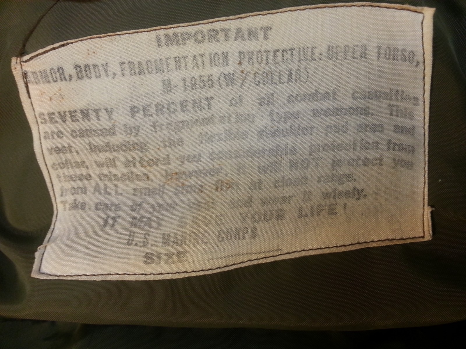 USMC Marine Corp Issue Large Size?? Fragmentation Vest  MFG 1960s Era Very Nice